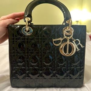 Dior - Lady Dior Bag in Medium Black Patent Cannage Calfskin